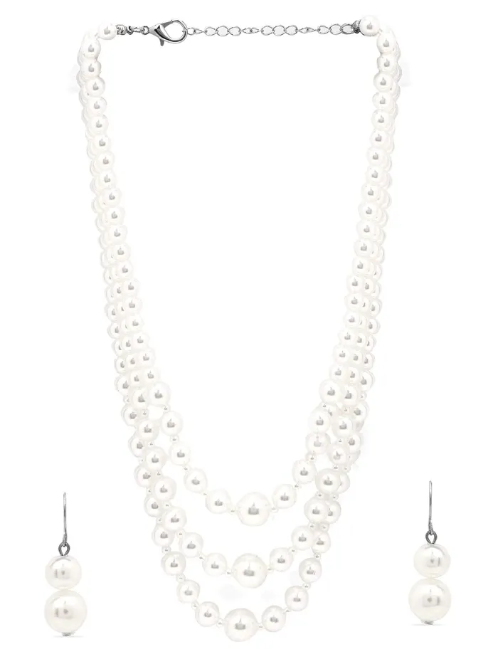 Yellow Chimes Earrings Yellow Chimes Latest Fashion White Pearl Royal Style Multilayer Necklace Set with Earrings for Women Girls