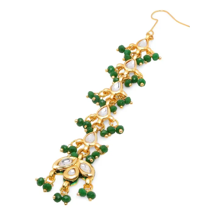 Yellow Chimes Earrings Yellow Chimes Maang Tikka for Women Maang Tikka for Women Traditional Gold Plated Kundan Ethnic Maang Tikka for Women and Girls