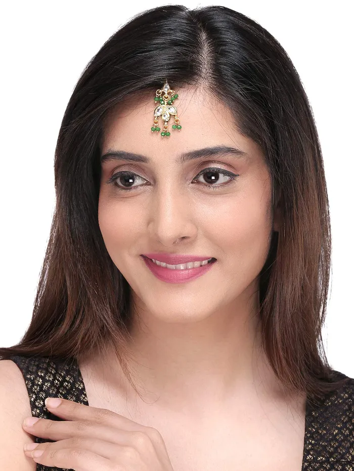 Yellow Chimes Earrings Yellow Chimes Maang Tikka for Women Maang Tikka for Women Traditional Gold Plated Kundan Ethnic Maang Tikka for Women and Girls