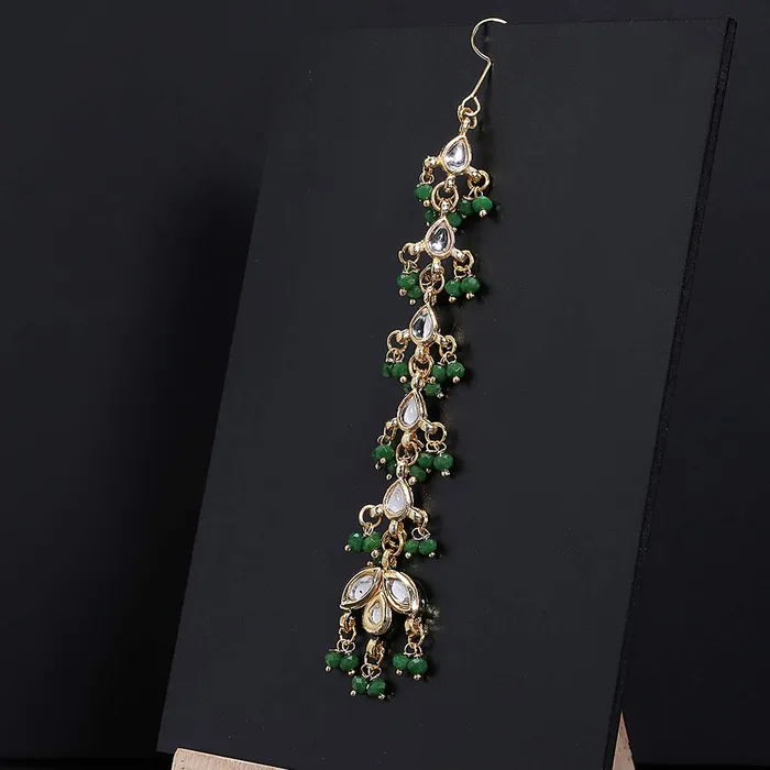 Yellow Chimes Earrings Yellow Chimes Maang Tikka for Women Maang Tikka for Women Traditional Gold Plated Kundan Ethnic Maang Tikka for Women and Girls