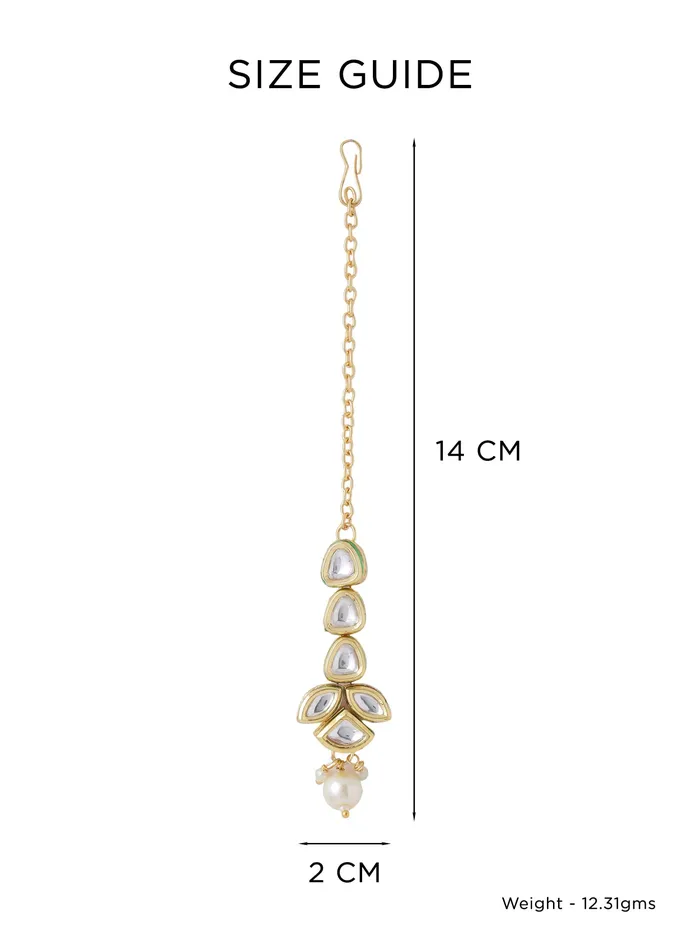 Yellow Chimes Earrings Yellow Chimes Maangtikka for Women Gold Toned Kundan Studded Floral Designed White Beads Drop Maangtikka for Women and Girls