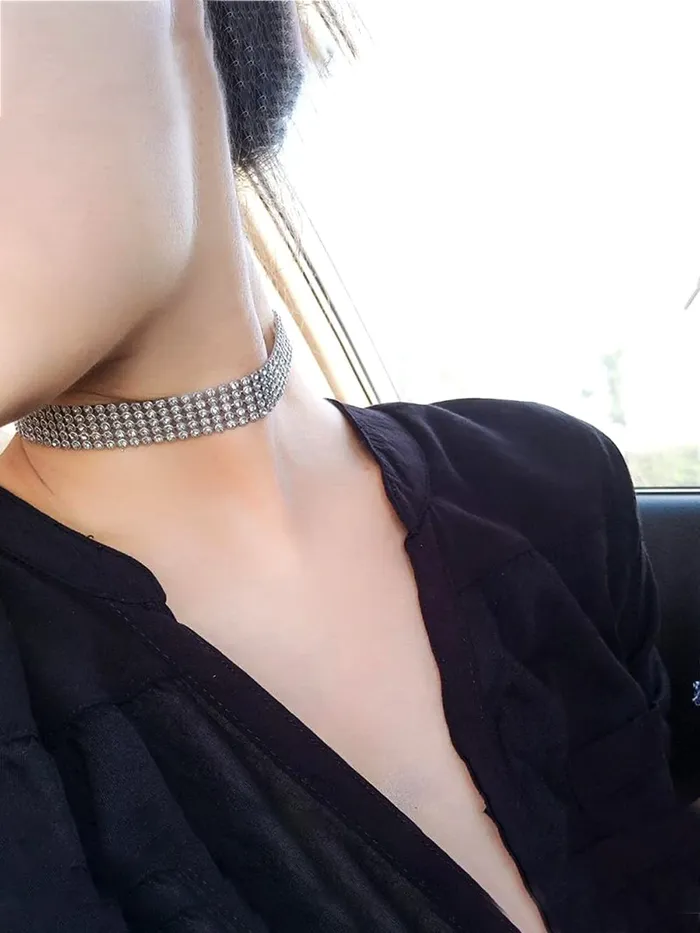 Yellow Chimes Earrings Yellow Chimes Necklace for Women and Girls Fashion Silver Choker Necklace for Women Western Silver Toned Rhinestone Choker Necklace Birthday Gift for Girls Women Anniversary Gift for Wife