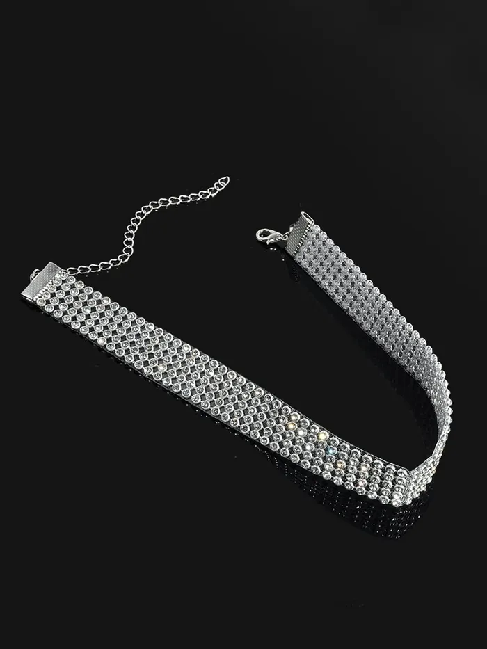 Yellow Chimes Earrings Yellow Chimes Necklace for Women and Girls Fashion Silver Choker Necklace for Women Western Silver Toned Rhinestone Choker Necklace Birthday Gift for Girls Women Anniversary Gift for Wife