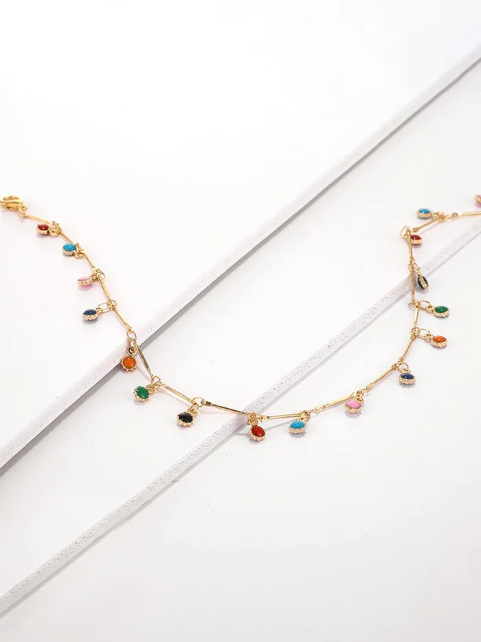 Yellow Chimes Earrings Yellow Chimes Necklace For Women Gold Plated Multicolor Stone Studded Chain Necklace For Women and Girls