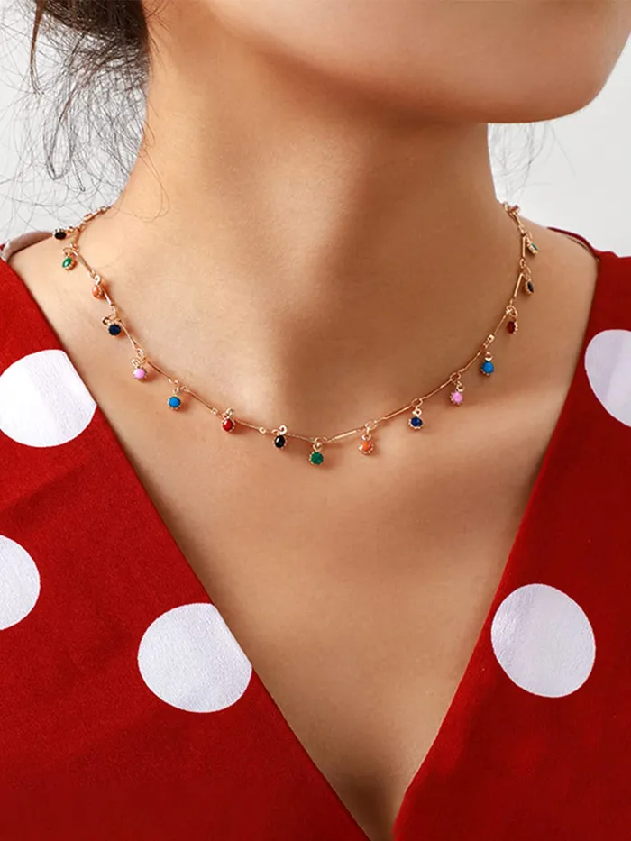 Yellow Chimes Earrings Yellow Chimes Necklace For Women Gold Plated Multicolor Stone Studded Chain Necklace For Women and Girls