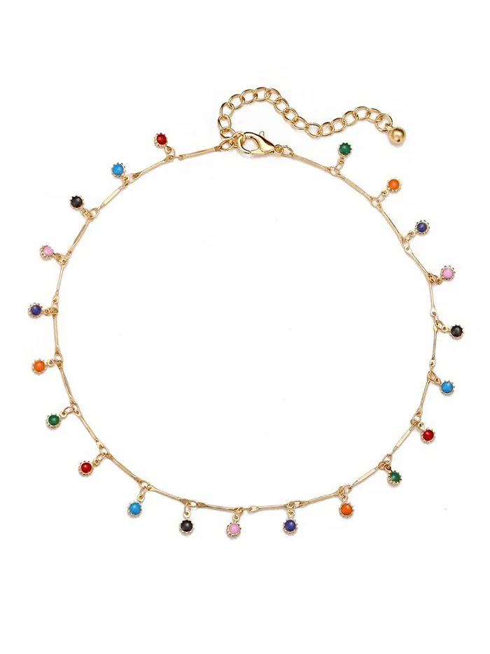 Yellow Chimes Earrings Yellow Chimes Necklace For Women Gold Plated Multicolor Stone Studded Chain Necklace For Women and Girls