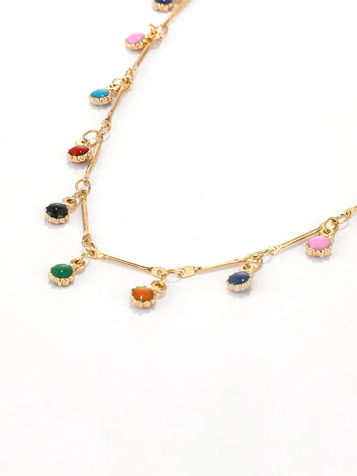 Yellow Chimes Earrings Yellow Chimes Necklace For Women Gold Plated Multicolor Stone Studded Chain Necklace For Women and Girls