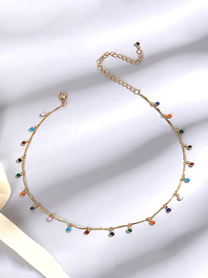 Yellow Chimes Earrings Yellow Chimes Necklace For Women Gold Plated Multicolor Stone Studded Chain Necklace For Women and Girls