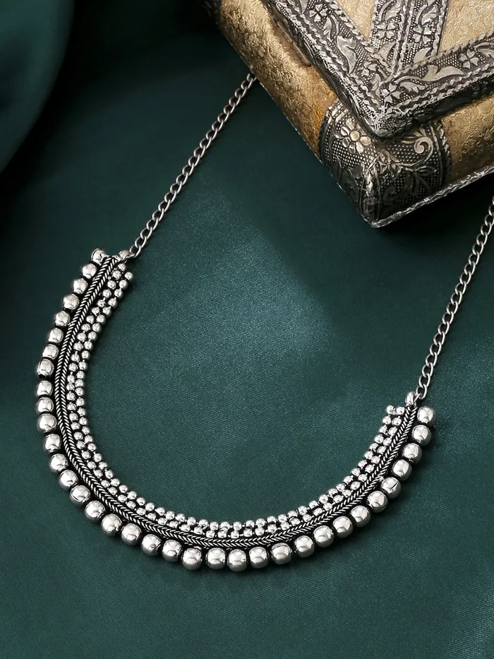 Yellow Chimes Earrings Yellow Chimes Necklace for Women Silver Oxidised Beads Studded Choker Necklace for Women and Girls