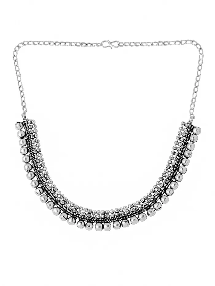 Yellow Chimes Earrings Yellow Chimes Necklace for Women Silver Oxidised Beads Studded Choker Necklace for Women and Girls