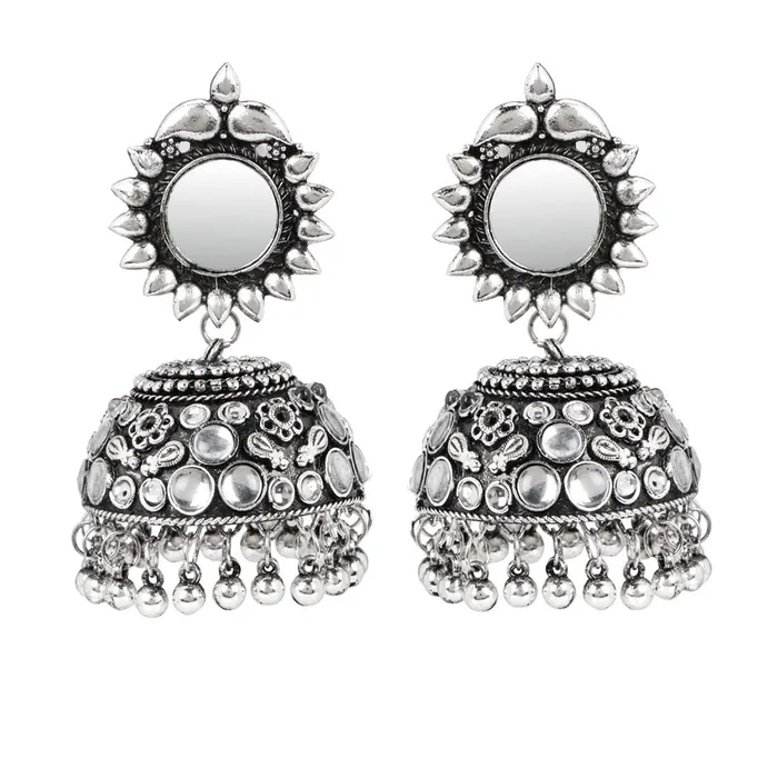 Yellow Chimes Earrings Yellow Chimes Oxidised Earrings for Women Traditional Silver Oxidised Floral Design Stone Studded Dome Jhumka Jhumki Earrings for Women and Girls Yellow Chimes Earrings Yellow Chimes Oxidised Earrings for Women Traditional Silver Oxidised Floral Design Stone Studded Dome Jhumka Jhumki Earrings for Women and Girls