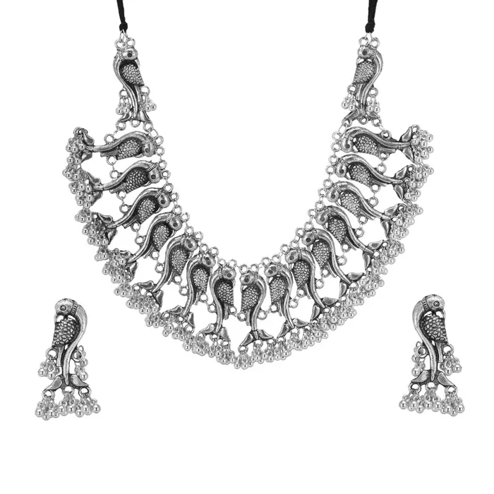 Yellow Chimes Earrings Yellow Chimes Oxidised Jewellery Set for Women Silver Oxidised Jewellery Set Peacock Carved Choker Necklace Set for Women and Girls Yellow Chimes Earrings Yellow Chimes Oxidised Jewellery Set for Women Silver Oxidised Jewellery Set Peacock Carved Choker Necklace Set for Women and Girls