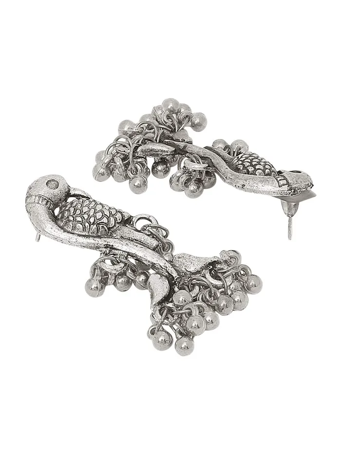 Yellow Chimes Earrings Yellow Chimes Oxidised Jewellery Set for Women Silver Oxidised Jewellery Set Peacock Carved Choker Necklace Set for Women and Girls