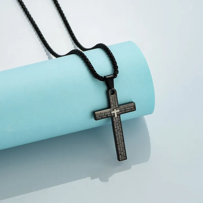 Yellow Chimes Earrings Yellow Chimes Pendant for Men and Boys Black Pendants For Men Stainless Steel Lords Prayer Cross Pendant Necklace Chain for Men Birthday Gift for Men and Boys Anniversary Gift for Husband
