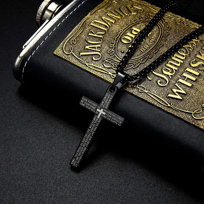 Yellow Chimes Earrings Yellow Chimes Pendant for Men and Boys Black Pendants For Men Stainless Steel Lords Prayer Cross Pendant Necklace Chain for Men Birthday Gift for Men and Boys Anniversary Gift for Husband