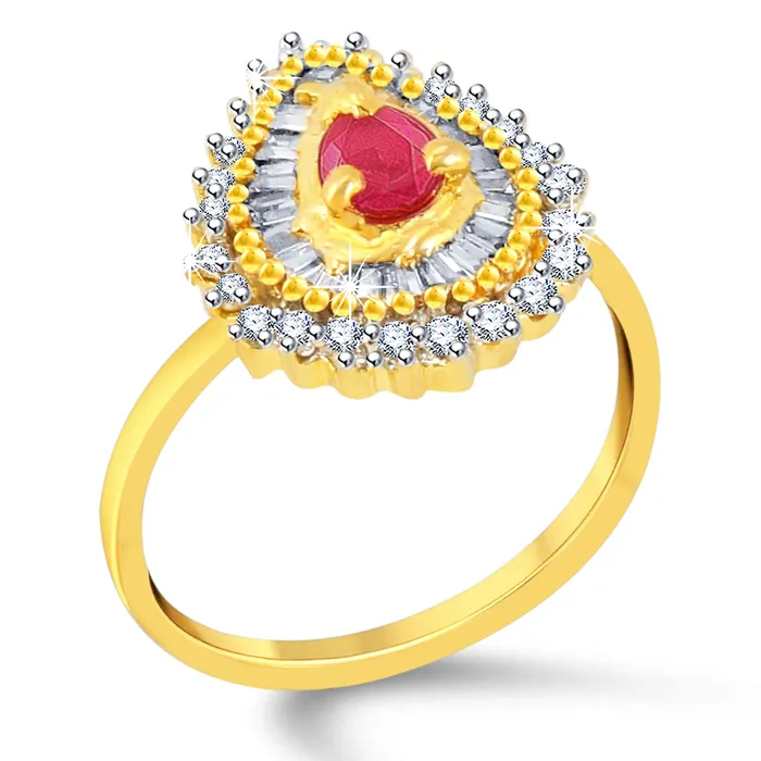 Yellow Chimes Earrings Yellow Chimes Premium A5 Grade American Diamond 18K Gold Plated Traditional Adjustable Ring for Women Girls