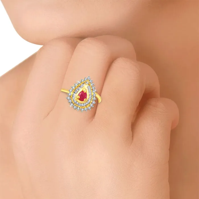 Yellow Chimes Earrings Yellow Chimes Premium A5 Grade American Diamond 18K Gold Plated Traditional Adjustable Ring for Women Girls