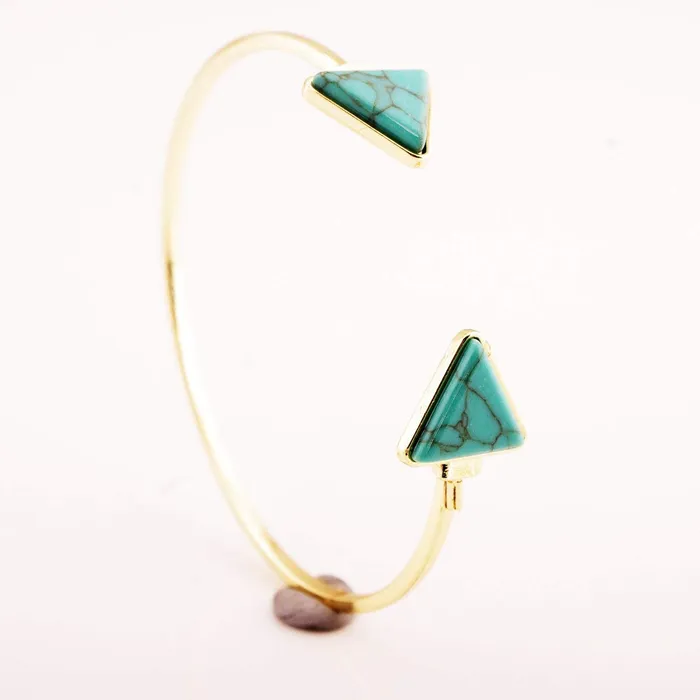 Yellow Chimes Earrings Yellow Chimes Retro Vintage Open Bangle Triangle Blue Turquoise Stone Cuff Bracelet For Women and Girls