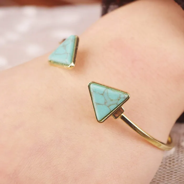 Yellow Chimes Earrings Yellow Chimes Retro Vintage Open Bangle Triangle Blue Turquoise Stone Cuff Bracelet For Women and Girls