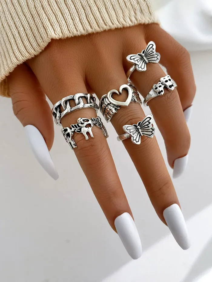 Yellow Chimes Earrings Yellow Chimes Rings for Women and Girls Aesthetic Stack Ring Set Silver Tone 6Pcs Set of Knuckle Rings Set Birthday Gift For girls and women Anniversary Gift for Wife