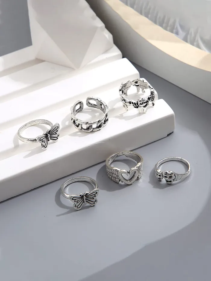 Yellow Chimes Earrings Yellow Chimes Rings for Women and Girls Aesthetic Stack Ring Set Silver Tone 6Pcs Set of Knuckle Rings Set Birthday Gift For girls and women Anniversary Gift for Wife