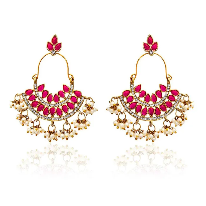 Yellow Chimes Earrings Yellow Chimes Ruby Studded Ethnic Classic Chand Bali Dangle Earrings for Women and Girls Yellow Chimes Earrings Yellow Chimes Ruby Studded Ethnic Classic Chand Bali Dangle Earrings for Women and Girls