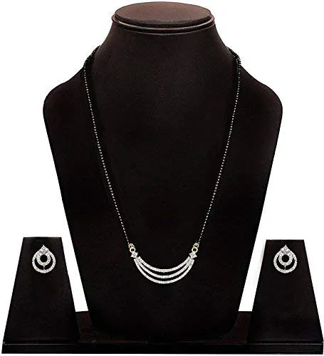 Yellow Chimes Earrings Yellow Chimes Sparkling ADAmerican Diamond Studded Ethnic Traditional Black Beads Mangalsutra Pendant Set with Earrings for Women