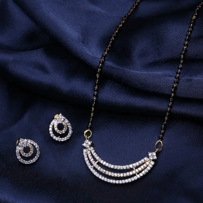 Yellow Chimes Earrings Yellow Chimes Sparkling ADAmerican Diamond Studded Ethnic Traditional Black Beads Mangalsutra Pendant Set with Earrings for Women