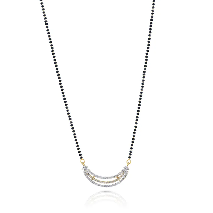 Yellow Chimes Earrings Yellow Chimes Sparkling ADAmerican Diamond Studded Ethnic Traditional Black Beads Mangalsutra Pendant Set with Earrings for Women