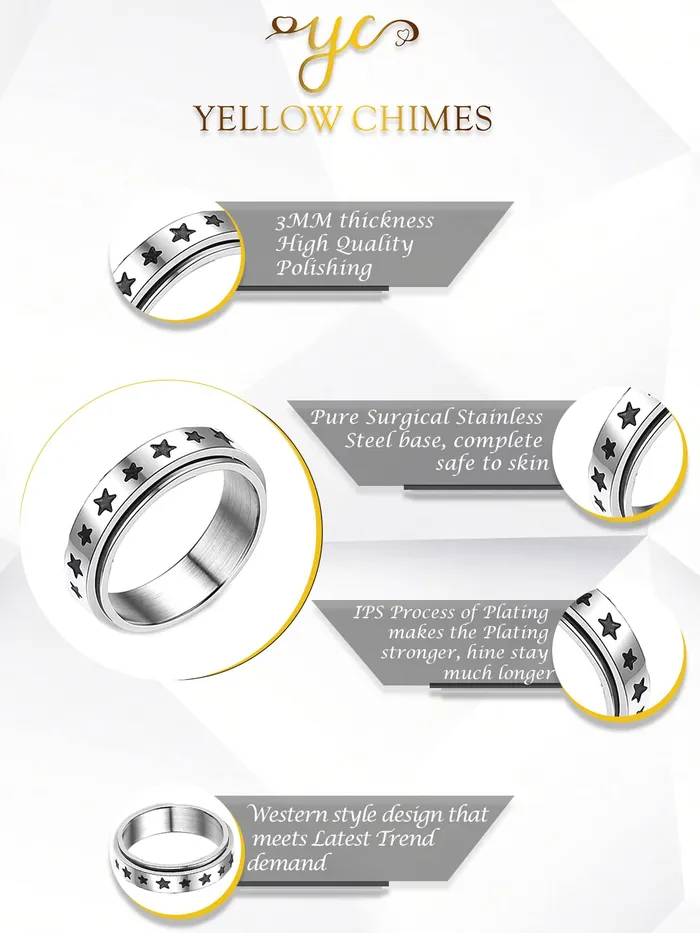 Yellow Chimes Earrings Yellow Chimes Spinner Rings Stainless Steel Stress Relieving Rotatable Spinner Ring for Women and Men Model4