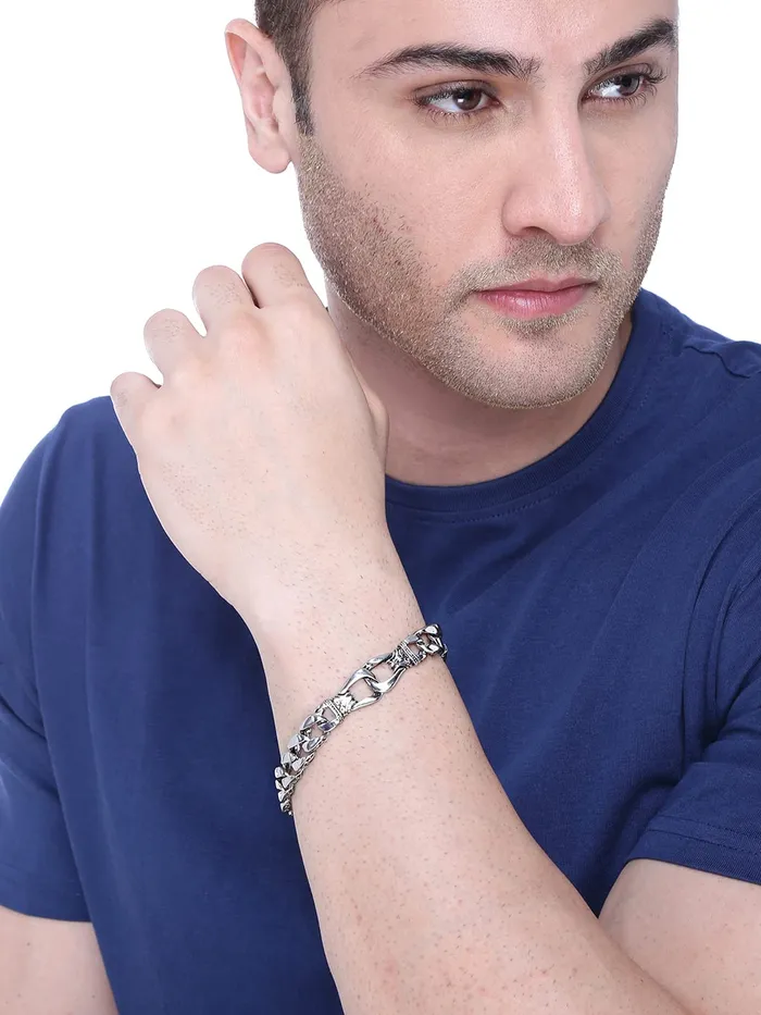 Yellow Chimes Earrings Yellow Chimes Stainless Steel Curb Chain Design Silver Bracelet for Men and Boys Medium Model YCFJBR307STDESSL