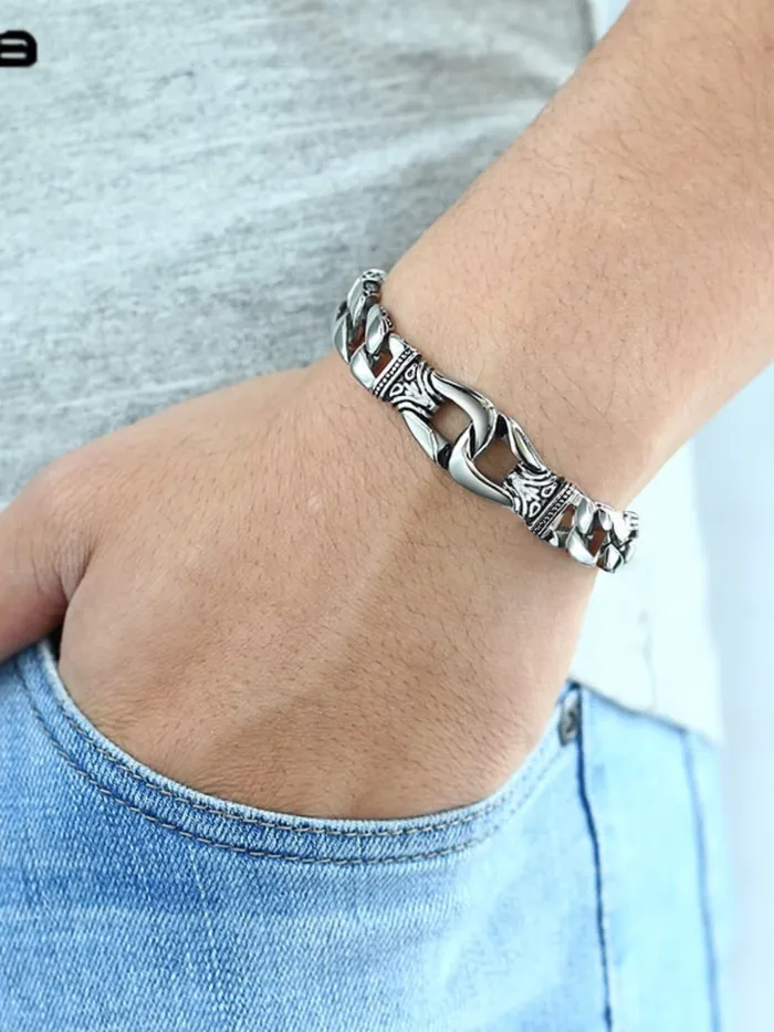 Yellow Chimes Earrings Yellow Chimes Stainless Steel Curb Chain Design Silver Bracelet for Men and Boys Medium Model YCFJBR307STDESSL