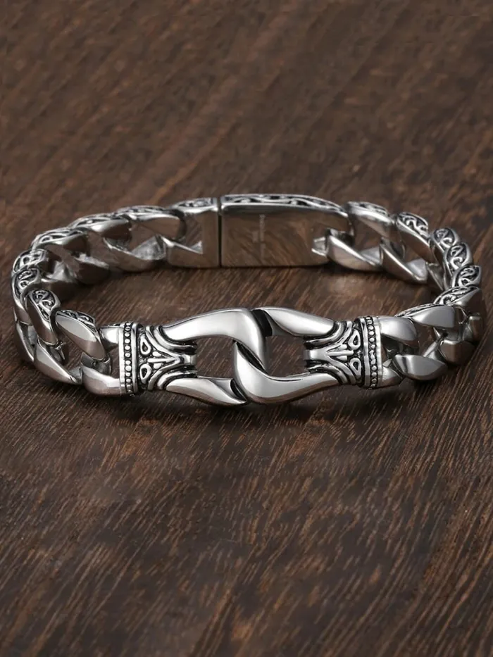Yellow Chimes Earrings Yellow Chimes Stainless Steel Curb Chain Design Silver Bracelet for Men and Boys Medium Model YCFJBR307STDESSL