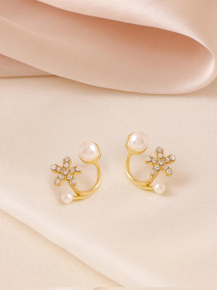 Yellow Chimes Earrings Yellow Chimes Stud Earrings for Women Fashion Golden Studs Earrings for Girls Ear Cuff Jacket Gold Plated Floral Shaped Women Earrings Chic Reverie Birthday Anniversary Gift For Girls Wife