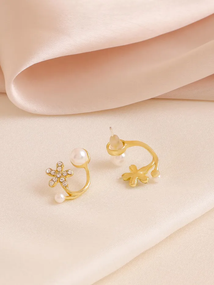 Yellow Chimes Earrings Yellow Chimes Stud Earrings for Women Fashion Golden Studs Earrings for Girls Ear Cuff Jacket Gold Plated Floral Shaped Women Earrings Chic Reverie Birthday Anniversary Gift For Girls Wife