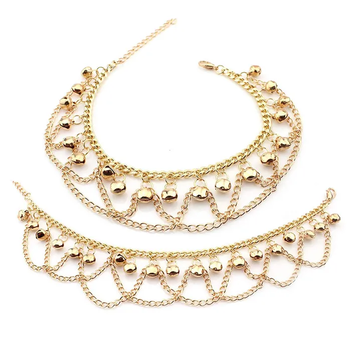 Yellow Chimes Earrings Yellow Chimes Traditional Chain Tassels Gold Plated Payal 2 Pc Anklets for Women and Girls