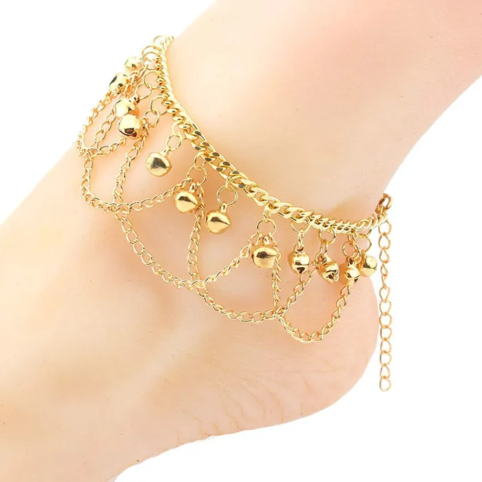 Yellow Chimes Earrings Yellow Chimes Traditional Chain Tassels Gold Plated Payal 2 Pc Anklets for Women and Girls
