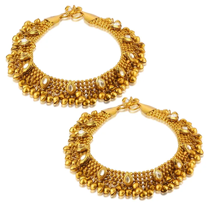 Yellow Chimes Earrings Yellow Chimes Traditional Red Stone Kundanl Gold Plated Payal Anklets for Women and Girls
