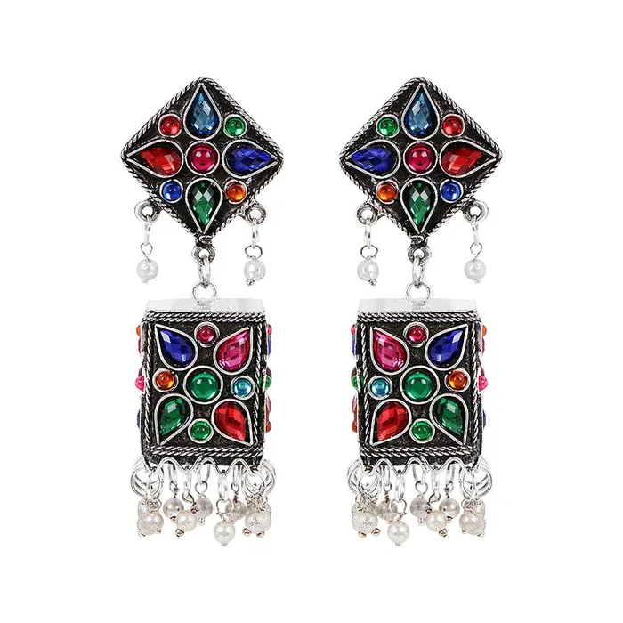 Yellow Chimes Earrings Yellow Chimes Traditional Silver Oxidised Floral Design Multicolour Stone Studded Jhumka Jhumki Earrings for Women and Girls Yellow Chimes Earrings Yellow Chimes Traditional Silver Oxidised Floral Design Multicolour Stone Studded Jhumka Jhumki Earrings for Women and Girls