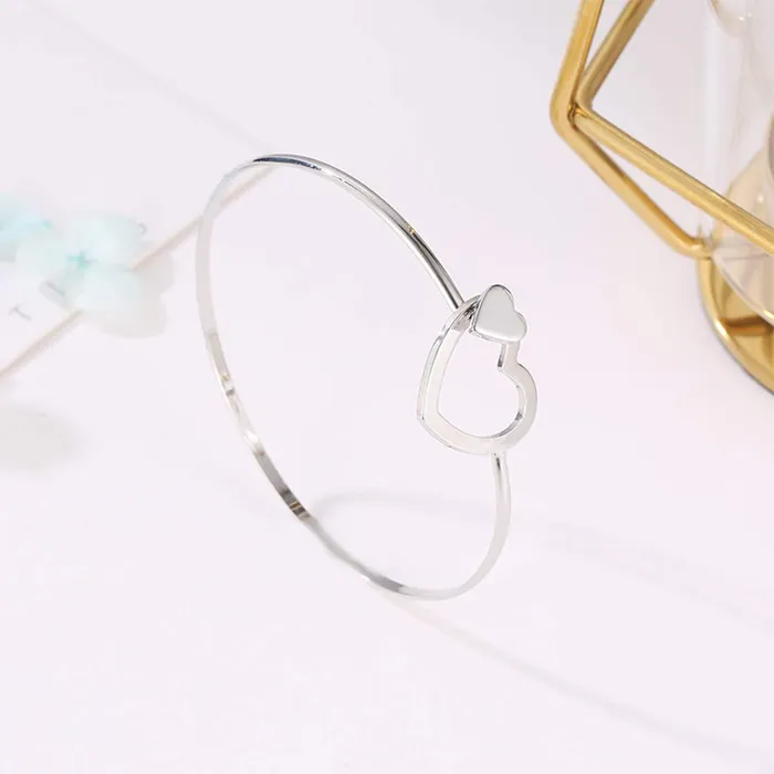 Yellow Chimes Earrings Yellow Chimes Valentine Collection Creative Dual Openwork Love Heart Silver Plated Kada Bracelet for Women and Girls