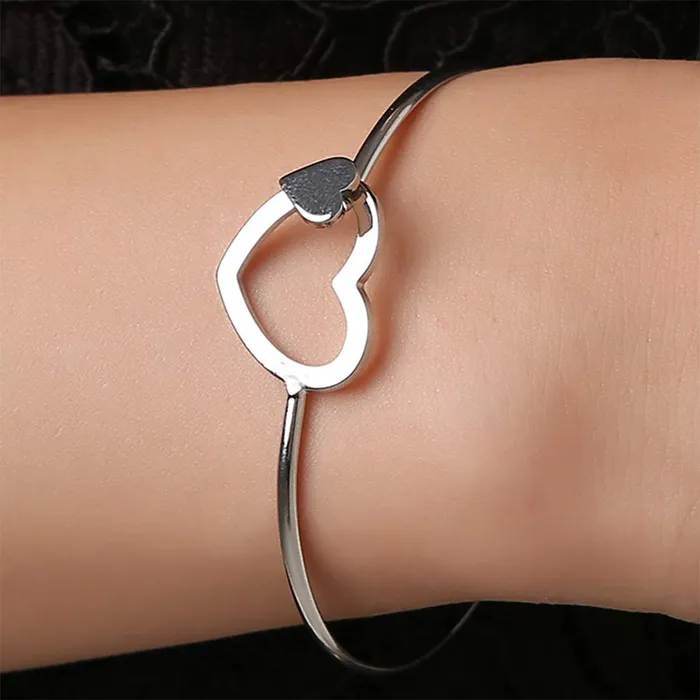 Yellow Chimes Earrings Yellow Chimes Valentine Collection Creative Dual Openwork Love Heart Silver Plated Kada Bracelet for Women and Girls