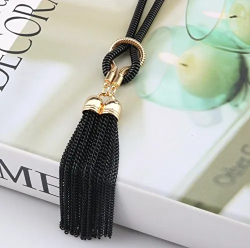 Yellow Chimes Earrings Yellow Chimes Western Style Front Knot Statement Long Chain Pendant Necklace for Girls and Women