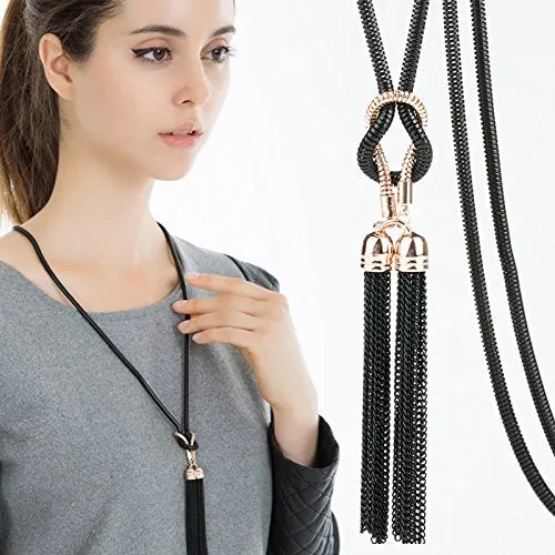 Yellow Chimes Earrings Yellow Chimes Western Style Front Knot Statement Long Chain Pendant Necklace for Girls and Women