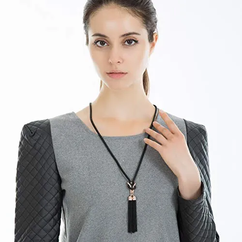 Yellow Chimes Earrings Yellow Chimes Western Style Front Knot Statement Long Chain Pendant Necklace for Girls and Women