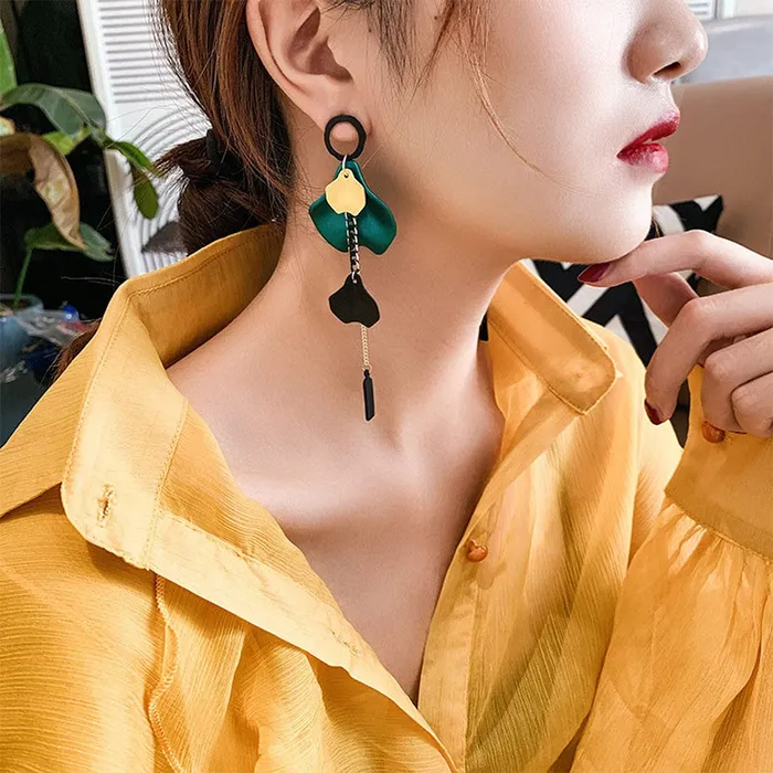 Yellow Chimes Elegant Latest Fashion Gold Plated Green Colour Single Flower Petal Design Multicolor Dangler Earrings for Women and Girls Medium YCFJERSNGPTLGR Yellow Chimes Earrings
