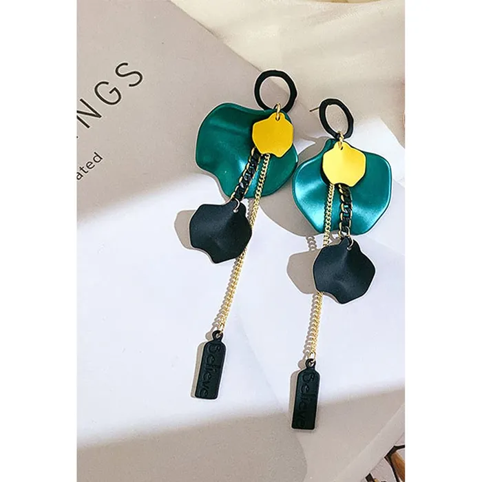 Yellow Chimes Elegant Latest Fashion Gold Plated Green Colour Single Flower Petal Design Multicolor Dangler Earrings for Women and Girls Medium YCFJERSNGPTLGR Yellow Chimes Earrings