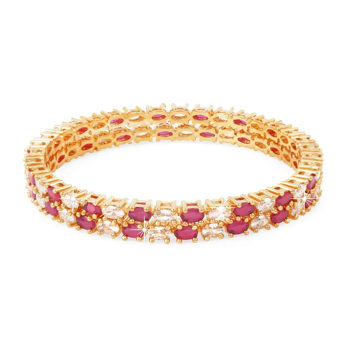 Yellow Chimes Elegant Pink ADAmerican Diamond Studded 18k Gold Plated Designer Handcrafted 2 PCs Bangles Set for Women Girls 24 Yellow Chimes Necklaces