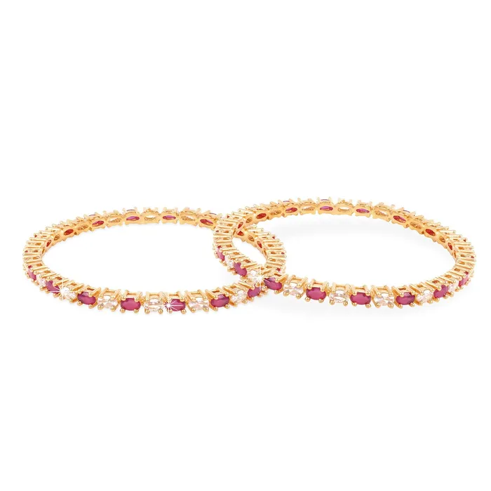 Yellow Chimes Elegant Pink ADAmerican Diamond Studded 18k Gold Plated Designer Handcrafted 2 PCs Bangles Set for Women Girls 24 Yellow Chimes Necklaces