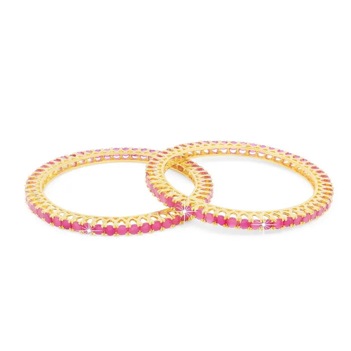 Yellow Chimes Elegant Ruby ADAmerican Diamond Studded 18k Gold Plated Classic 2 PCs Handcrafted Bangles Set for Women Girls 26 Yellow Chimes Necklaces
