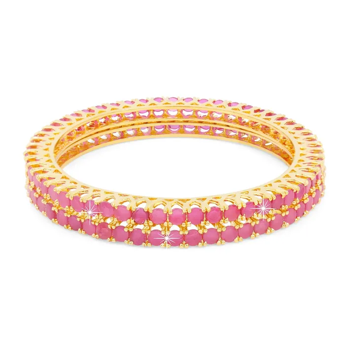 Yellow Chimes Elegant Ruby ADAmerican Diamond Studded 18k Gold Plated Classic 2 PCs Handcrafted Bangles Set for Women Girls 26 Yellow Chimes Necklaces
